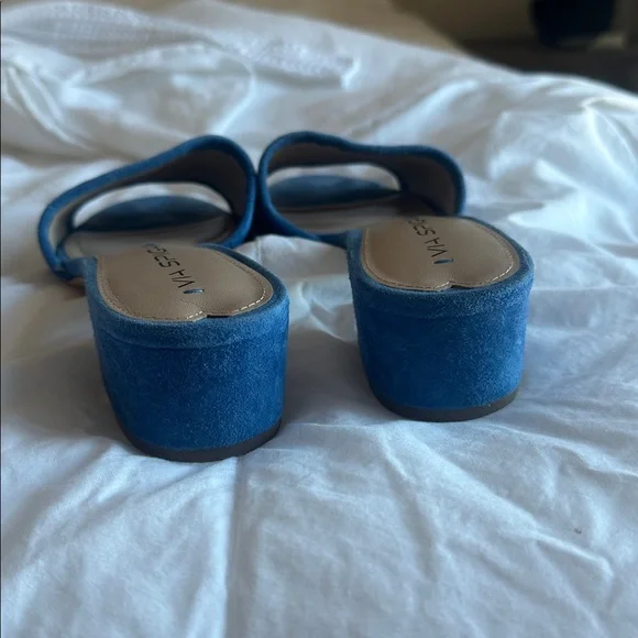 Via Spiga Blue Sandals Slide Stacked Heel Casual Shoes - Picture 4 of 5